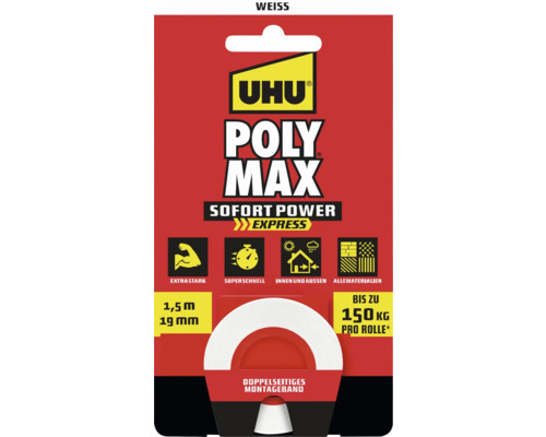 Uhu Poly Max Montageband, 1,5 Meter mal 19 Millimeter, doppelseitig