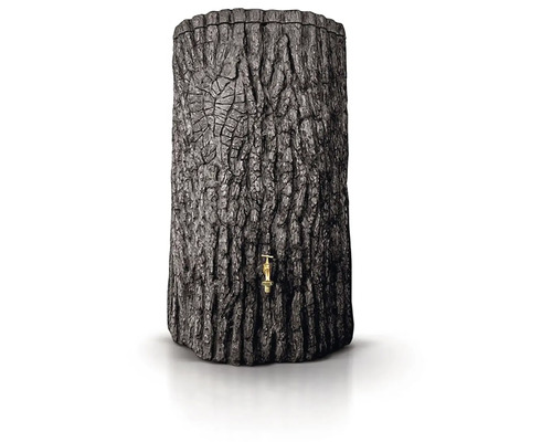 Récupérateur d''eau de pluie aspect tronc d''arbre avec robinet