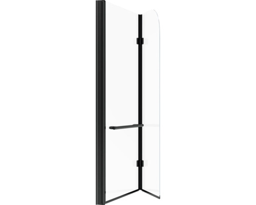 Duschwand mit schwarzem Rahmen und Handtuchhalter