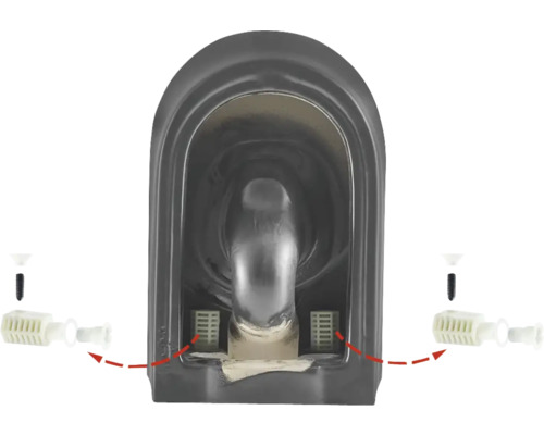 Vue détaillée d''un réservoir de chasse d''eau avec filtres et vis correspondants.