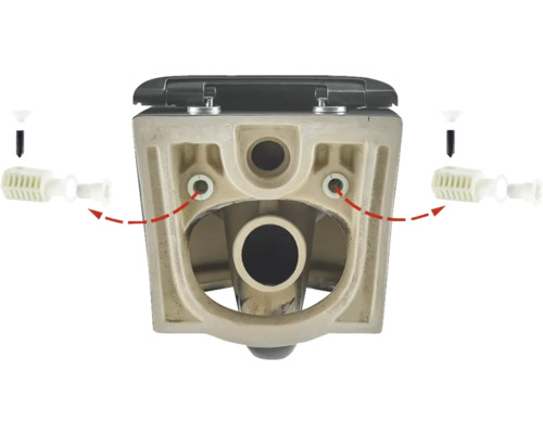 Vue détaillée de toilettes avec accessoires de montage