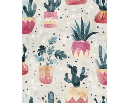 Vliestapete 81652 Novamur Floral grau Illustration von Kakteen und Zimmerpflanzen in Töpfen