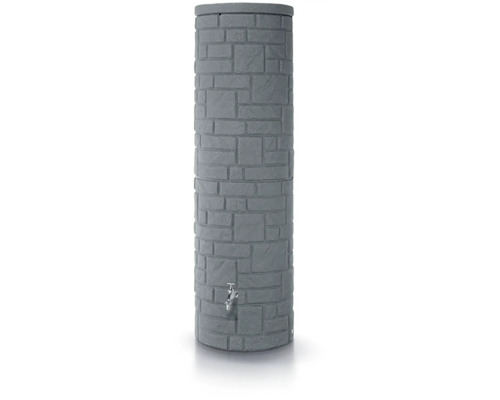 Collecteur d''eau de pluie gris avec robinet et aspect pierre