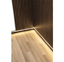 Intérieur avec panneaux en bois et éclairage LED au sol