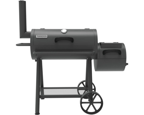 Logo Tenneker sur un barbecue au charbon de bois avec fonction fumoir