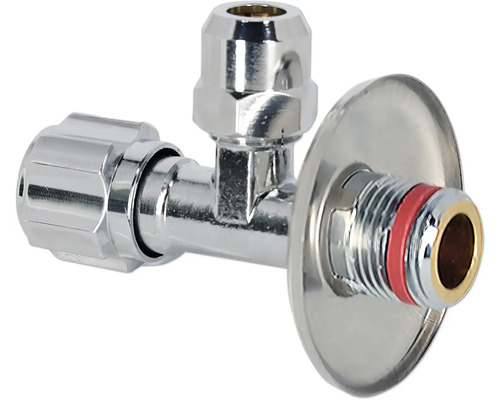 Robinet d''arrêt d''angle avec rosace pour applications sanitaires