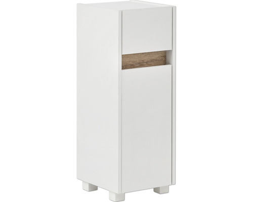 Meuble de salle de bain blanc avec élément en bois