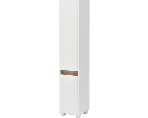 Meuble de salle de bain blanc avec élément en bois