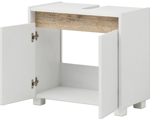 Waschbeckenunterschrank in Weiss mit zwei offenen Türen