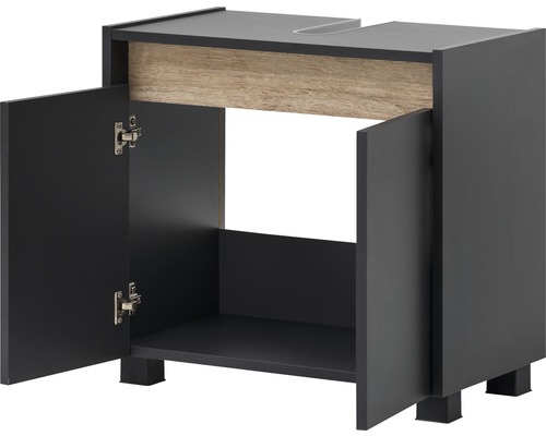 Waschbeckenunterschrank mit zwei offenen Türen und Ablagefläche