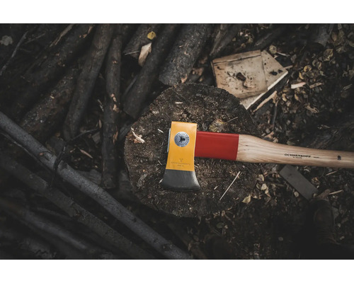 Hache à fendre Ochsenkopf sur un billot