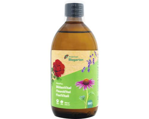 Andermatt Biogarten Fortifiant pour plantes FleursVital 500 ml Andermatt Biogarten BlütenVital dans une bouteille de 500 ml