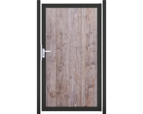 Portillon à un vantail GroJa Premo HPL cadre anthracite 100 x 180 cm aspect bois Portillon de jardin aspect bois avec cadre noir