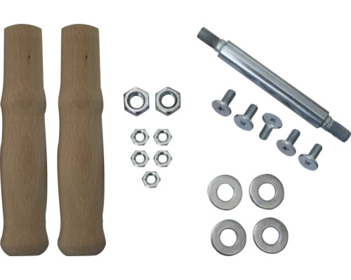 Poignées en bois, vis, écrous et rondelles