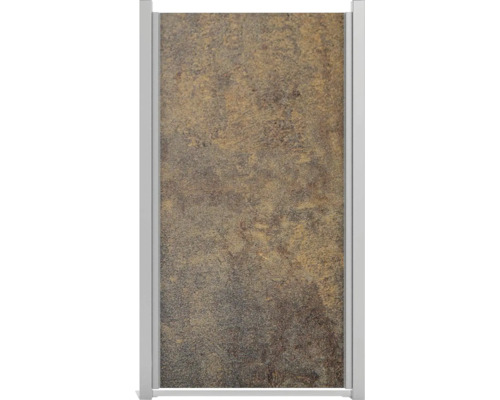 Élément partiel GroJa HPL clôture enfichable Premo sans poteau 90 x 180 cm aspect rouille Paroi de douche avec décor en pierre et cadre