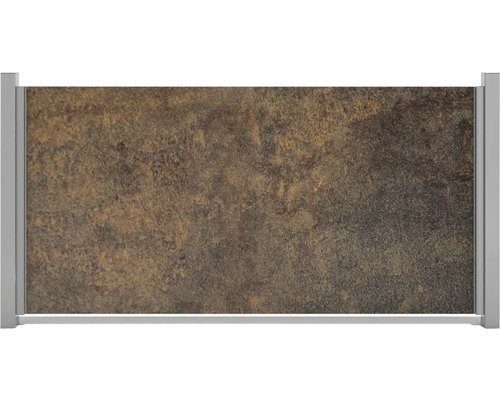 Clôture basse GroJa HPL clôture enfichable Premo sans poteau 180 x 90 cm aspect rouille Panneau décoratif avec motif de pierre et cadre