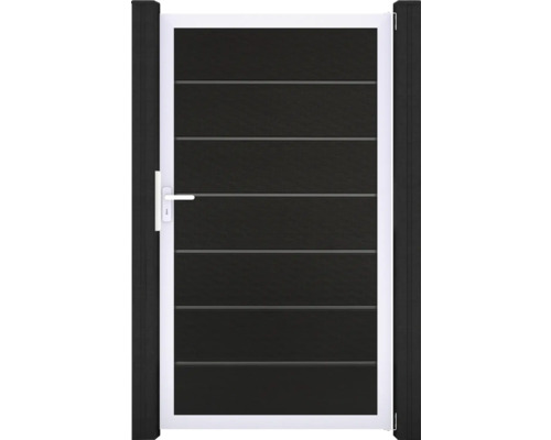 Portillon simple GroJa Flex Grande Premium y compris baguettes décoratives tirant universel prémonté sans poteaux cadre argent 150 x 180 cm noir