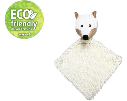 Beeztees Hundespielzeug Eco Kuscheltuch Vilo Plüsch 30 cm x 16 cm x 6 cm Beiges Schmusetuch mit Fuchskopf und Eco Friendly Siegel.
