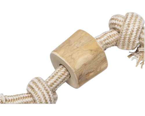 Jouet pour chien en corde avec élément en bois