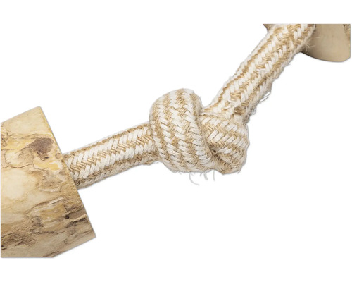Hundespielzeug aus Seil mit Knoten und Holz