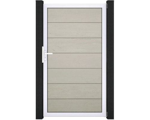 Portillon simple GroJa Flex Grande tirant universel prémonté sans poteaux cadre argent 150 x 180 cm sable Portail de jardin avec panneaux horizontaux et poignée