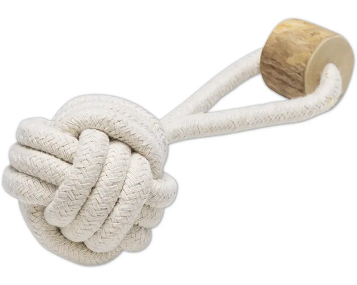 Beeztees Hundespielzeug Kaffeeholz Ball S mit Handschlaufe Baumwolle Holz 6.5 cm x 6.5 cm x 17 cm Hundespielzeug aus Seilknoten und Holz