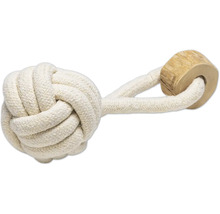 Jouet pour chien en corde de coton avec élément en bois