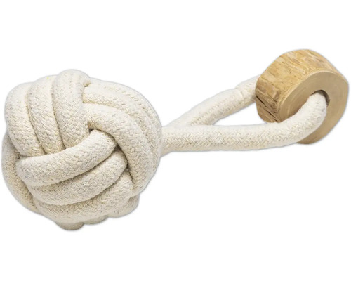 Beeztees Hundespielzeug Kaffeeholz Ball M mit Handschlaufe Baumwolle Holz 8 cm x 8 cm x 21 cm Hundespielzeug aus Baumwollseil mit Holzelement