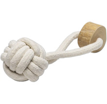 Jouet pour chien en nœud de corde avec pièce en bois