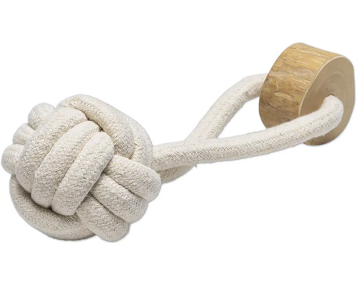 Beeztees Hundespielzeug Kaffeeholz Ball L mit Handschlaufe Baumwolle Holz 10 cm x 10 cm x 26 cm Hundespielzeug aus Seilknoten mit Holzstück