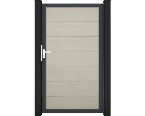 Portillon simple GroJa Flex Grande tirant universel prémonté sans poteaux cadre anthracite 150 x 180 cm sable Portail de jardin avec panneaux horizontaux en bois et poignée