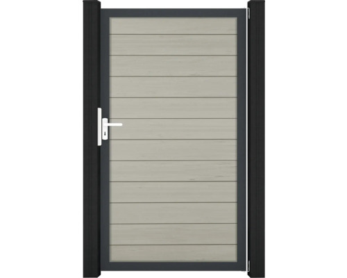 Portillon simple GroJa Flex tirant universel prémonté sans poteaux cadre anthracite 150 x 180 cm sable Portillon de jardin en bois avec poignée