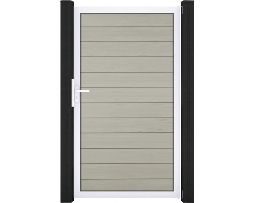 Portillon simple GroJa Flex tirant universel prémonté sans poteaux cadre argent 150 x 180 cm sable Portillon de jardin avec lames horizontales et poignée