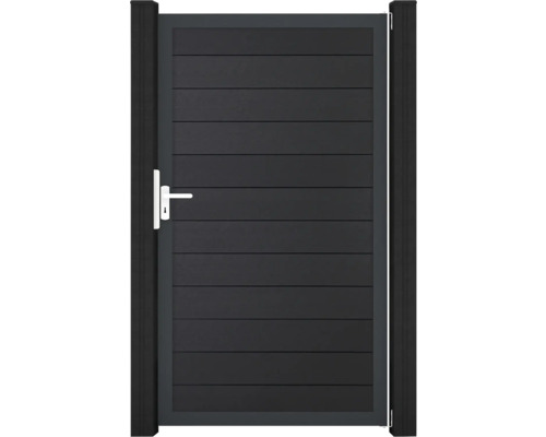 Portillon simple GroJa Flex tirant universel prémonté sans poteaux cadre anthracite 150 x 180 cm anthracite Portillon de jardin avec poignée et lames horizontales