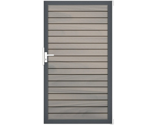 Einzeltor GroJa Rhombus DIN Universal vormontiert ohne Pfosten Rahmen anthrazit 150 x 180 cm bi-color co-extrudiert Gartentür mit horizontalen Lamellen und Griff