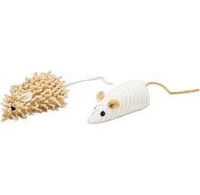 Deux souris en peluche pour chat