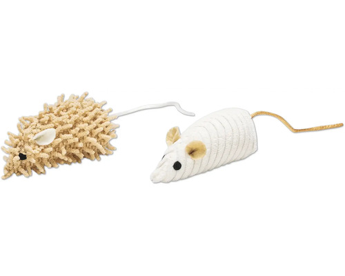 Deux souris en peluche pour chat