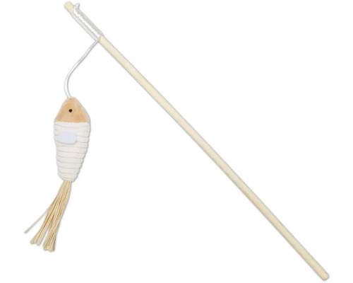 Canne à pêche pour chat avec jouet en forme de poisson en bois