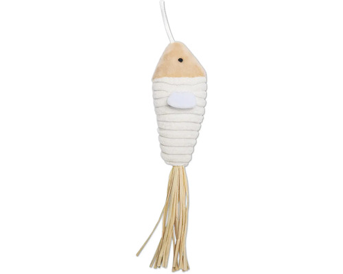 Jouet pour chat en forme de poisson avec des franges en rotin