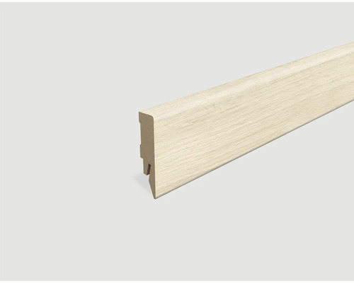 Plinthe MDF chêne blanc plaxée 2400 x 58 x 14 mm