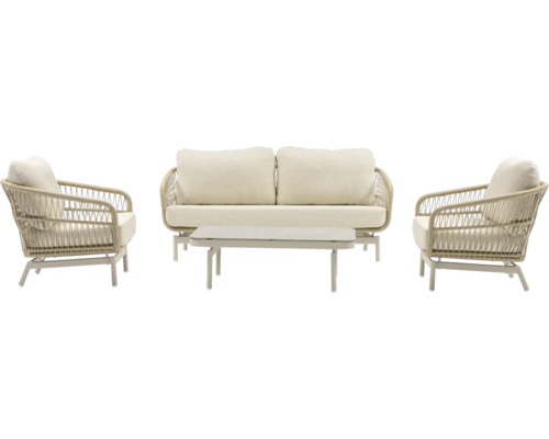 Gartenmöbelset mit Sofa, zwei Sesseln und einem Tisch