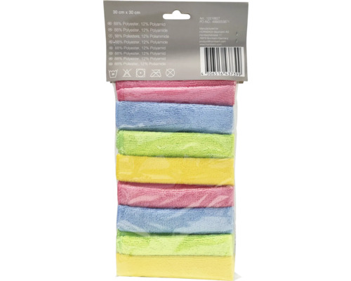 Chiffons microfibres multicolores par lot de 8, 30x30 cm, adaptés aux travaux de nettoyage