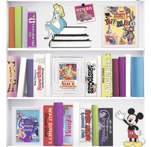 Regal mit Disney-Dekorationen: Bücher, gerahmte Bilder und Figuren