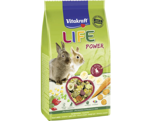 Emballage d''aliments pour lapins nains Vitakraft Life Power avec deux lapins