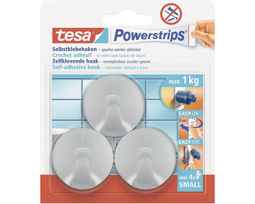 Tesa Powerstrips Crochet adhésif, se retire sans laisser de traces, force de maintien jusqu''à 1 kg, contient quatre Powerstrips Small