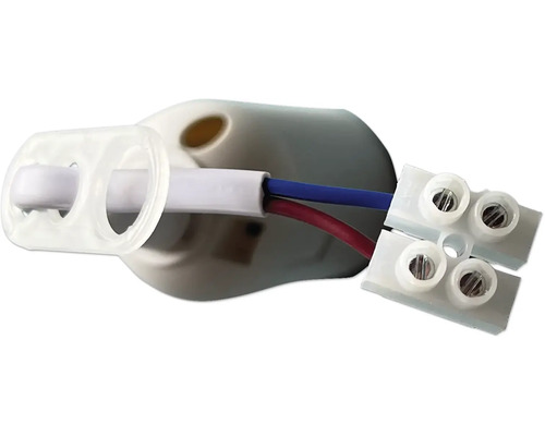 Douille en céramique avec câble électrique bleu et rouge et borne