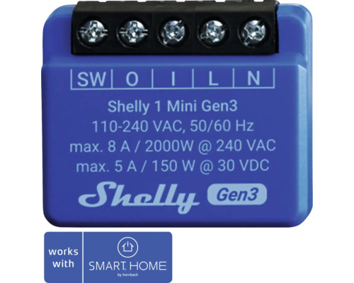 Shelly Mini Gen3 Schalter WLAN Bluetooth blau - Kompatibel mit SMART HOME by hornbach Shelly 1 Mini Gen3 Smart Home Relais