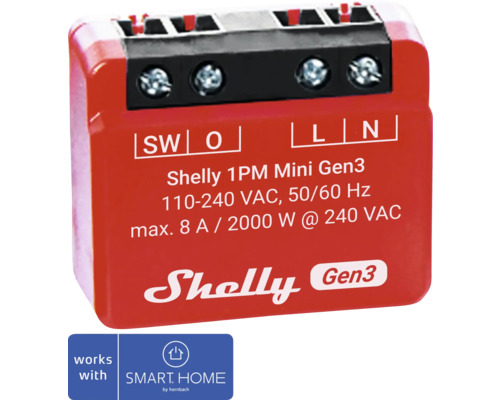 Shelly 1PM Mini Gen3 Schalter rot - Kompatibel mit SMART HOME by hornbach Shelly 1PM Mini Gen3 Smart Home Relais