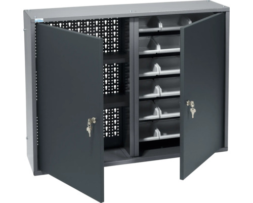 Werkstattschrank mit zwei Türen, Lochwand und Regalen