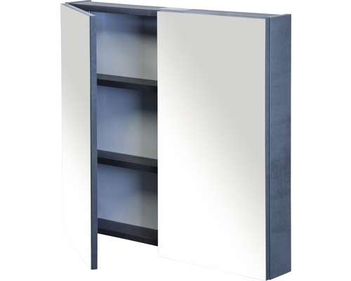 Armoire de toilette ouverte avec étagères